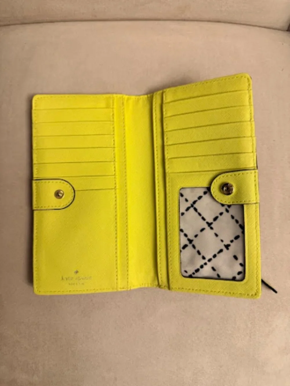 Kate Spade Staci Saffiano Leather Slim Bifold Wallet Lime Chartreuse Yellow